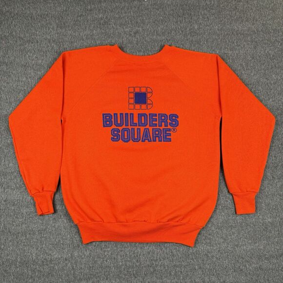 Vintage Builders Square Sweatshirt Men’s Large Orange Construction Tool Work 70s - Picture 1 of 8